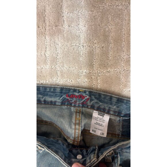 Levi's 527 Boot Cut Jeans Mens 32x32 Light Wash Distressed Red Patch Premium - Picture 3 of 4